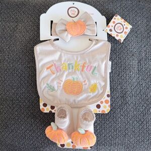 Little Me Thankful Bib and Booties Set with Headband- 0-12 months